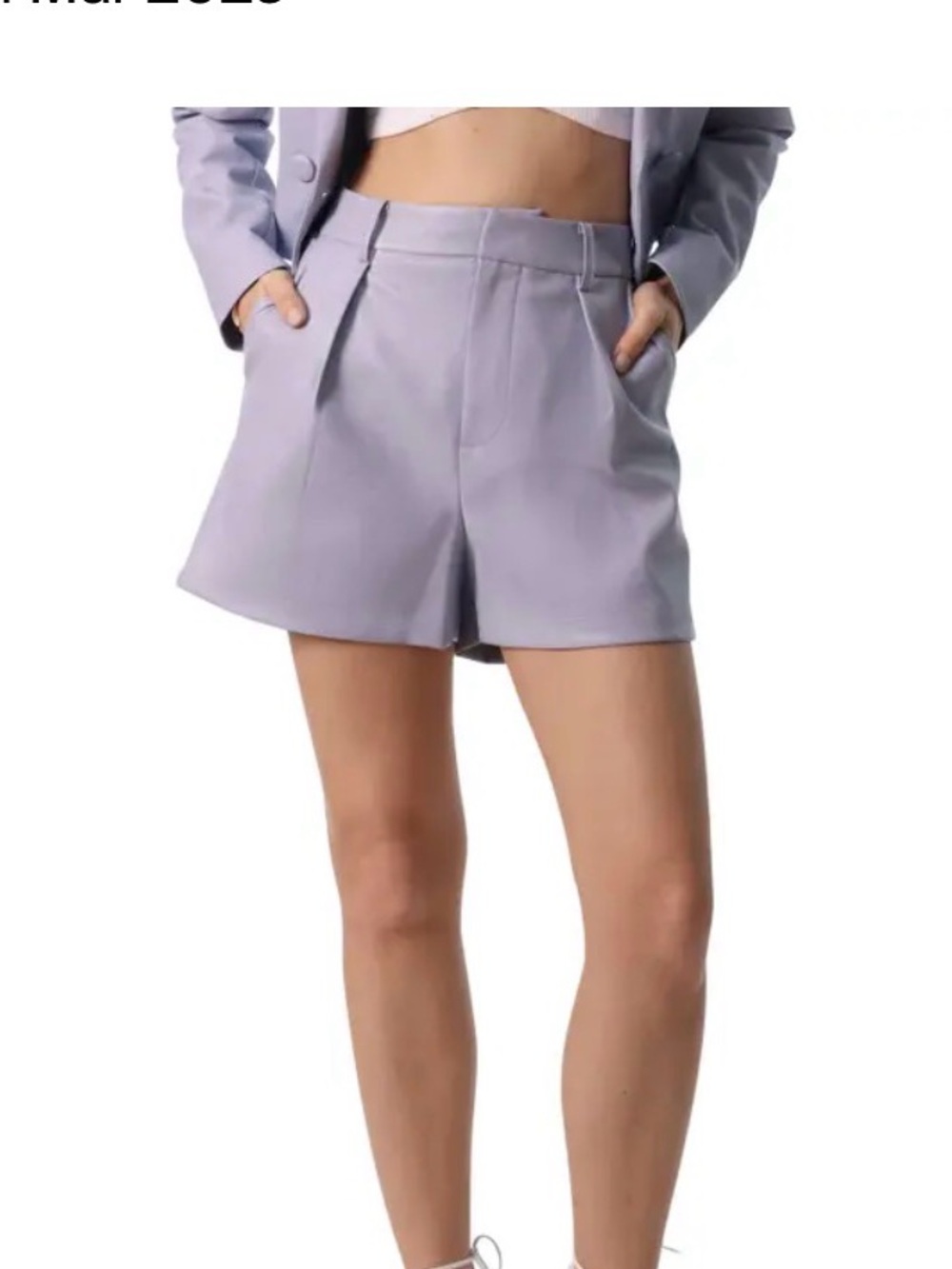Avec Les Filles Lavender High-Waist Pleated Tailored Faux Leather Shorts